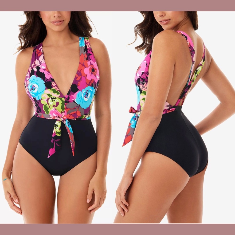 NWT $140 Skinny Dippers [‎ Medium ] Lady Godiva Plunge One Piece Swimsuit
